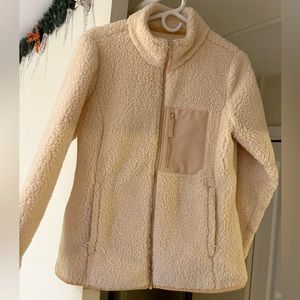 Brand New Sherpa Zip Jacket with woven trim
